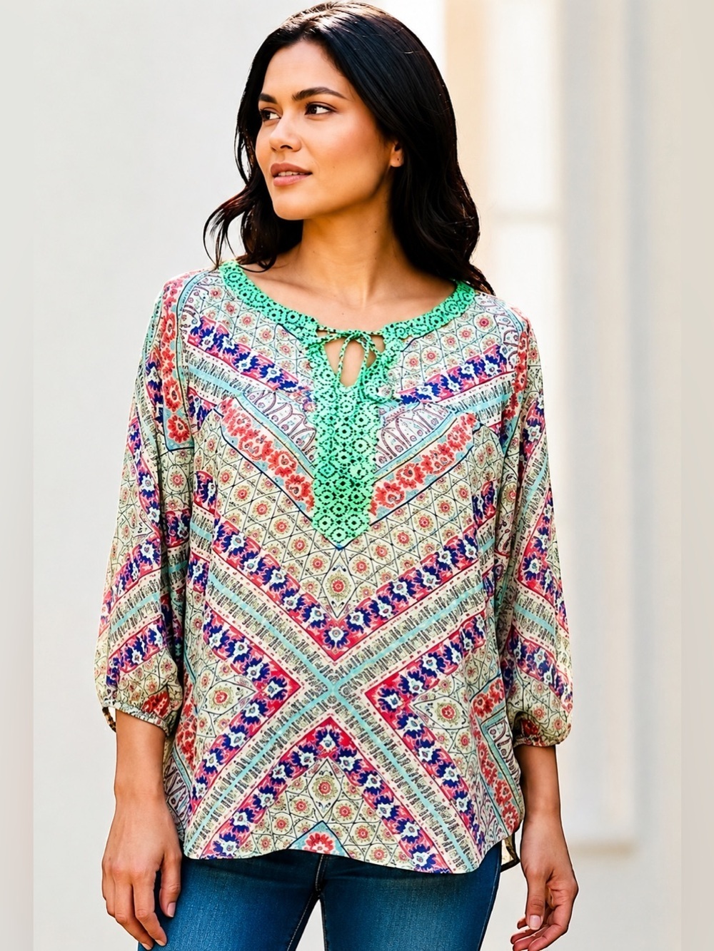 Antropology Fig and Flower blouse top tunic floral print women’s curvy size L